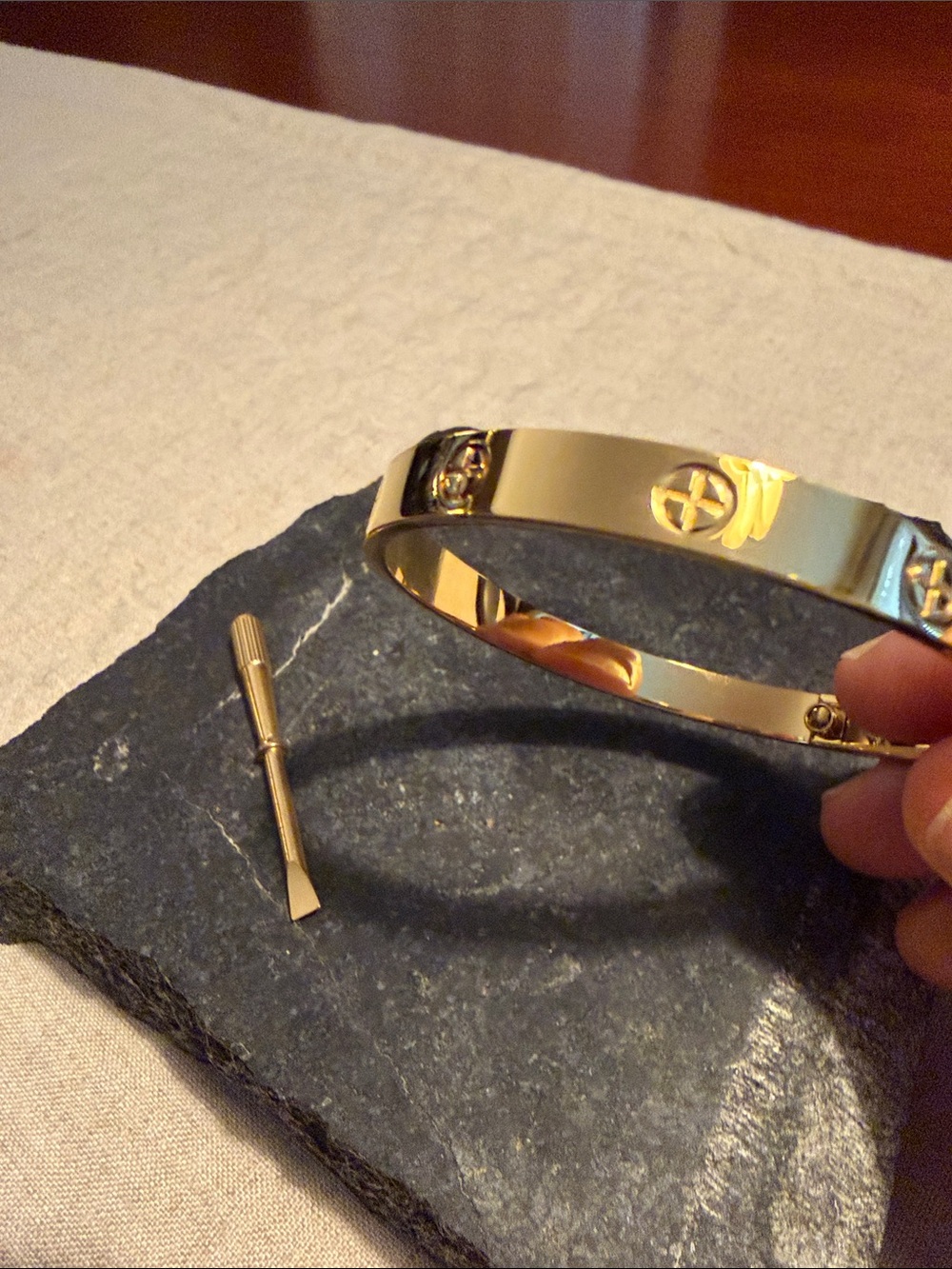 Gold Screw-Lock Bangle Bracelet